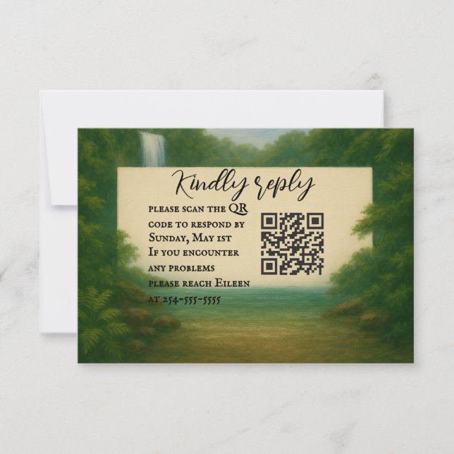 Velvet Rapids QR Code Wedding RSVP Card (Front)