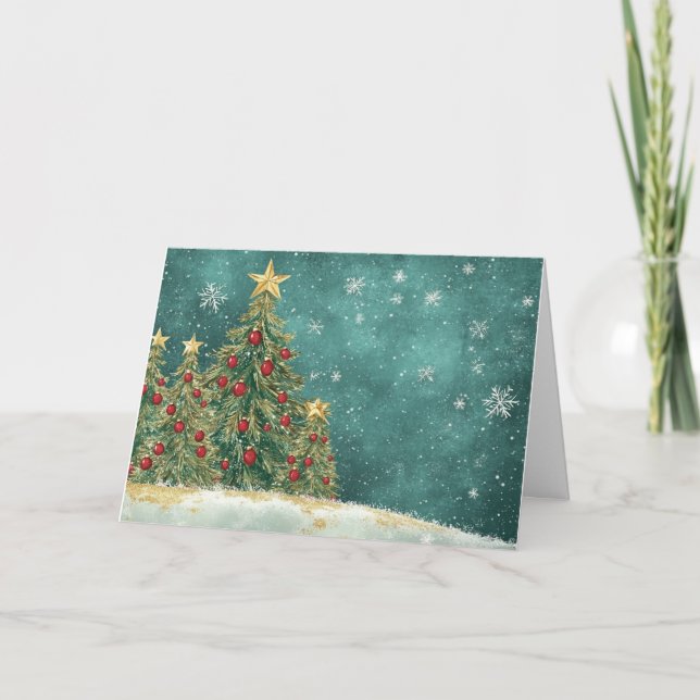 Velvet Red and Green Christmas Tree Foil Card (Front)