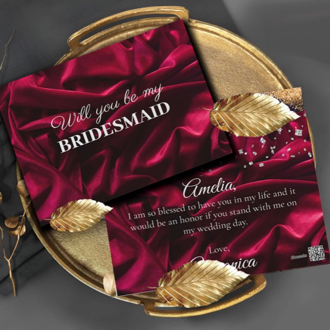 Velvet Red Silk Will You Be My Bridesmaid Postcard (Creator Uploaded)