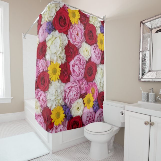 Velvet Rose and Peony Bliss Shower Curtain (In Situ)