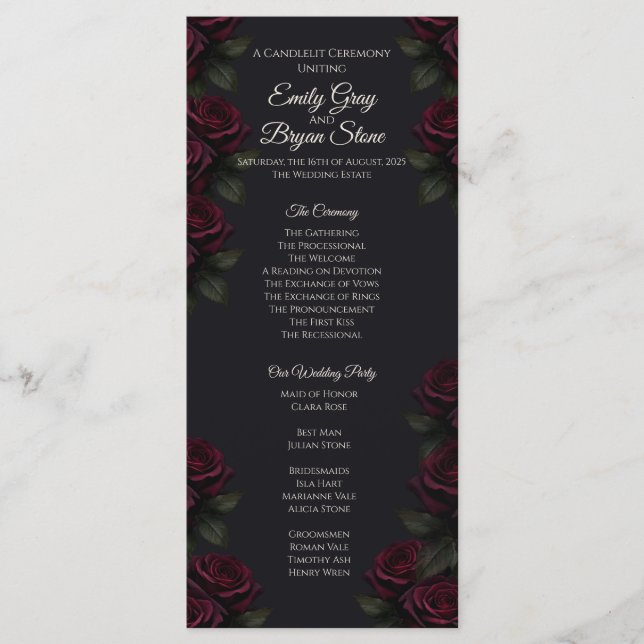 Velvet Rose Wedding Program (Flat Lay) (Front)