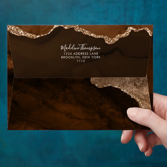 Velvet Rust Gold Marble Agate Geode Address Envelope (Hand)