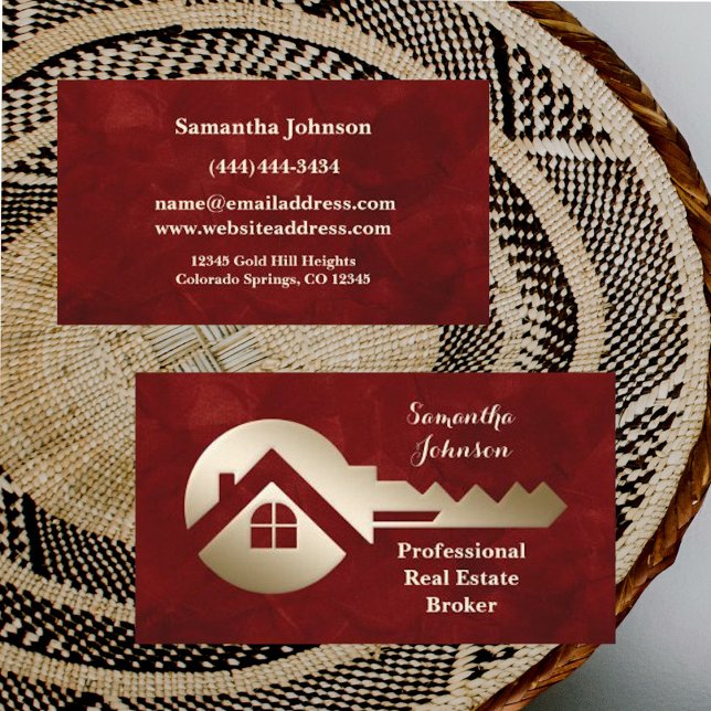Velvet Scarlet Gold Key Real Estate Business Card (Creator Uploaded)