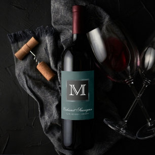 Velvet Teal Grunge   Deep Emerald Green Custom Wine Label