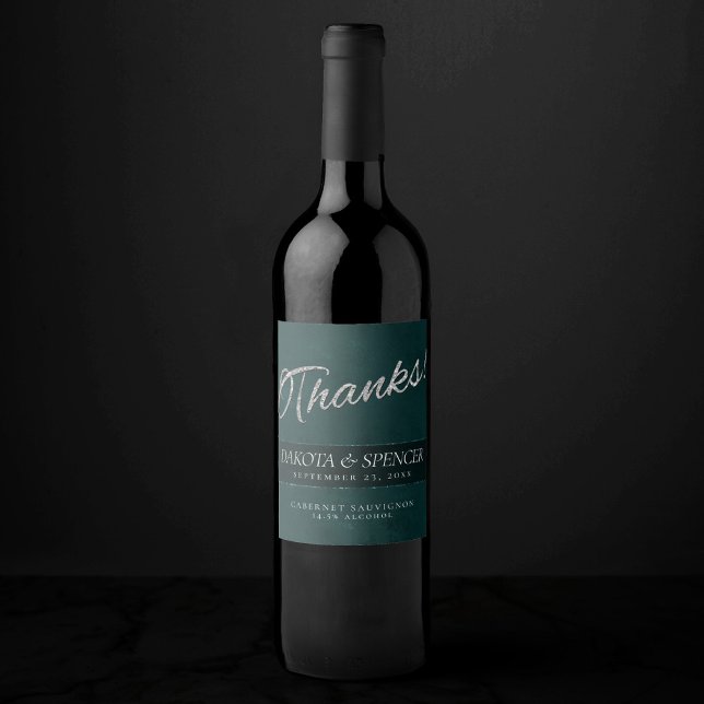 Velvet Teal Grunge | Deep Emerald Green Thank You Wine Label (Creator Uploaded)