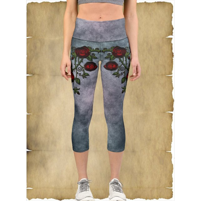 Velvet Whispers: Curled Gothic Rose Vines Capri Leggings (Creator Uploaded)