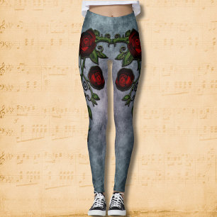 Velvet Whispers: Curled Gothic Rose Vines Leggings