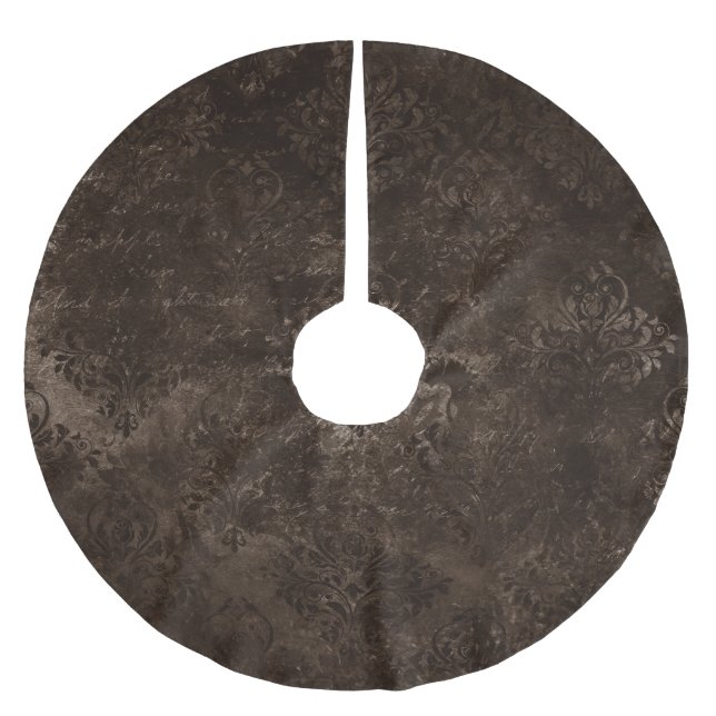 Velvety Bronze Damask | Brown Baroque Grunge Brushed Polyester Tree Skirt (Front)