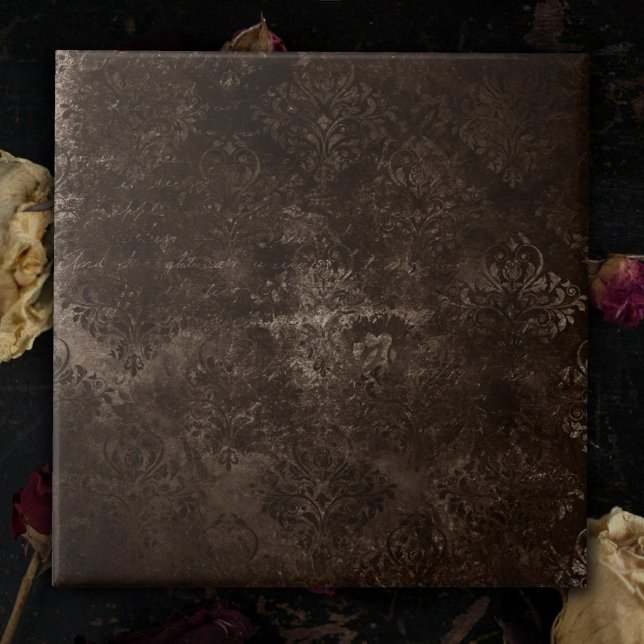 Velvety Bronze Damask | Brown Baroque Grunge Ceramic Tile (Creator Uploaded)