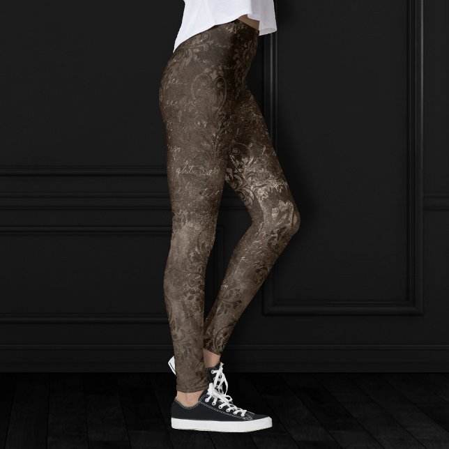 Velvety Bronze Damask | Brown Baroque Grunge Leggings (Creator Uploaded)