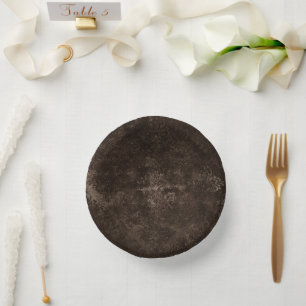 Velvety Bronze Damask   Brown Baroque Grunge Paper Plate
