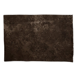 Velvety Bronze Damask   Brown Baroque Grunge Pillowcase