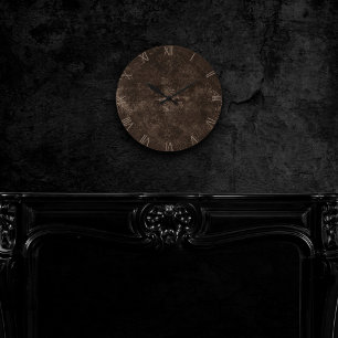 Velvety Bronze Damask   Brown Baroque Grunge Round Round Clock