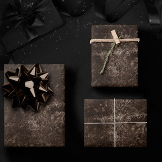 Velvety Bronze Damask | Brown Baroque Grunge Wrapping Paper Sheet