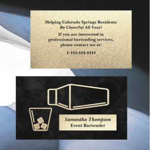Velvety Gold Glitter Bartender Event Business Card
