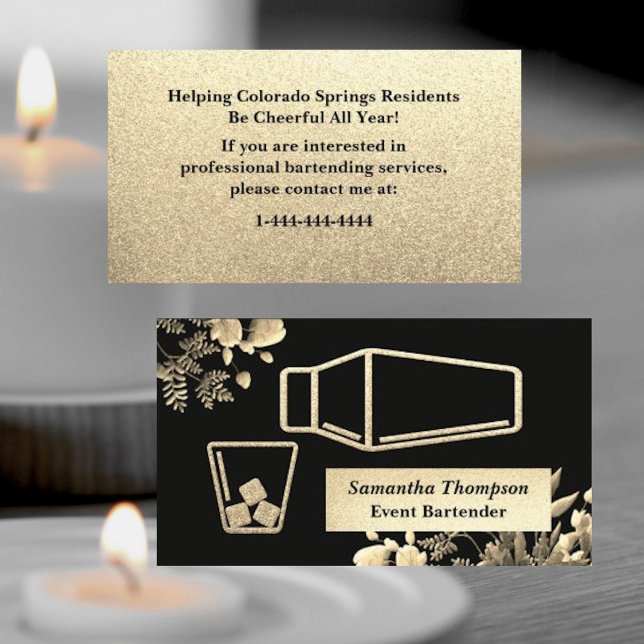 Velvety Gold Glitter Bartender Event Business Card (Creator Uploaded)