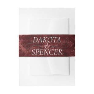 Velvety Henna Damask   Crimson Red Grunge Baroque Invitation Belly Band