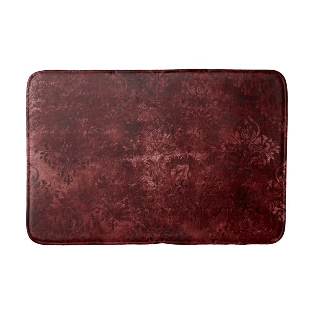 Velvety Henna Damask | Red Distressed Grunge Bath Mat (Front)