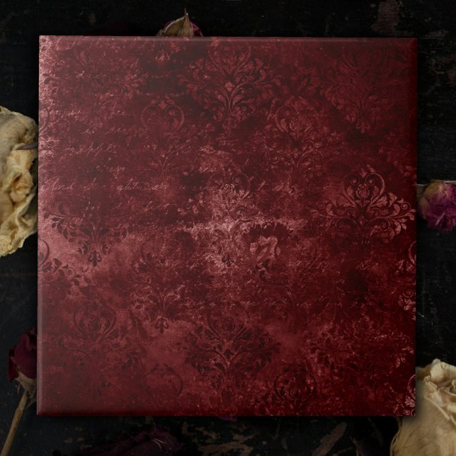 Velvety Henna Damask | Red Distressed Grunge Ceramic Tile (Creator Uploaded)