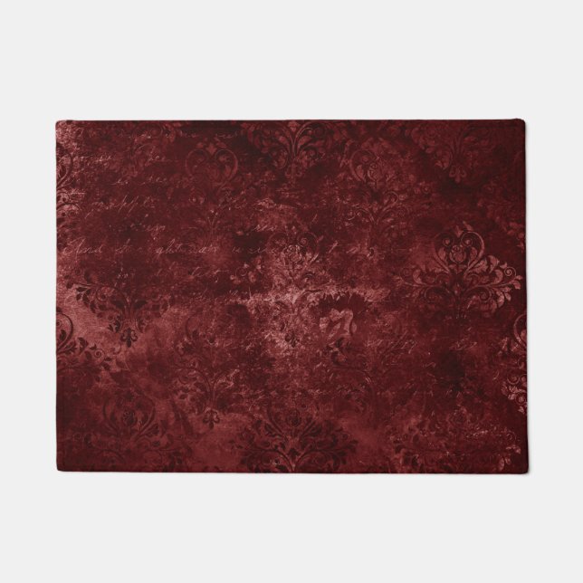 Velvety Henna Damask | Red Distressed Grunge Doormat (Front)
