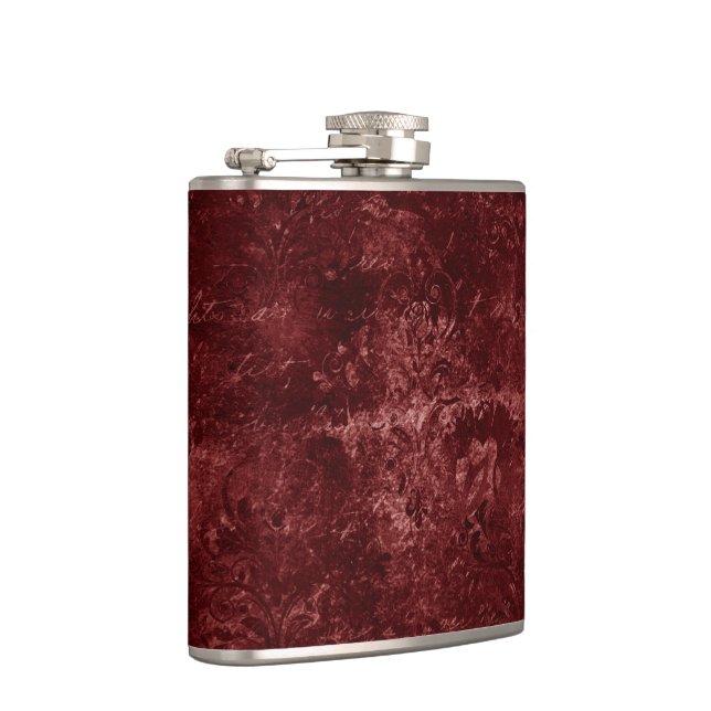 Velvety Henna Damask | Red Distressed Grunge Hip Flask (Right)