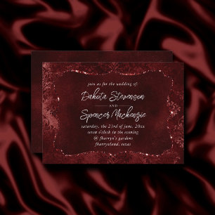 Velvety Henna Damask   Red Distressed Grunge Invitation