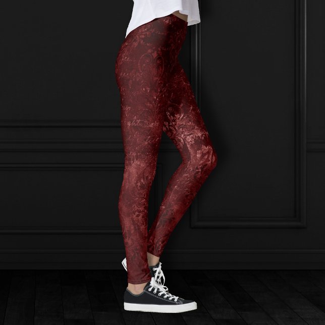 Velvety Henna Damask | Red Distressed Grunge Leggings (Creator Uploaded)