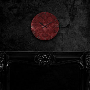 Velvety Henna Damask   Red Distressed Grunge Round Clock