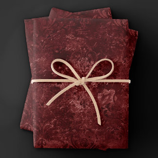 Velvety Henna Damask | Red Distressed Grunge Wrapping Paper Sheet