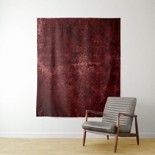 Velvety Henna Damask | Red Photo Booth Backdrop Tapestry (In Situ)