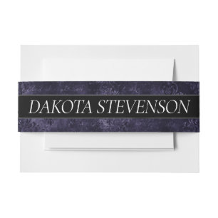 Velvety Indigo Damask   Midnight Grunge Baroque Invitation Belly Band