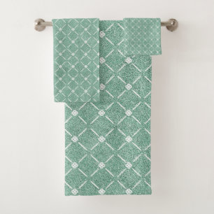 Velvety Lattice Pattern in Mint Green Bath Towel Set