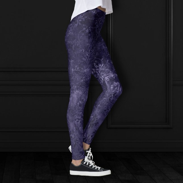 Velvety Midnight Damask | Indigo Purple Grunge Leggings (Creator Uploaded)