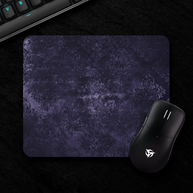 Velvety Midnight Damask | Indigo Purple Grunge Mouse Pad (Creator Uploaded)