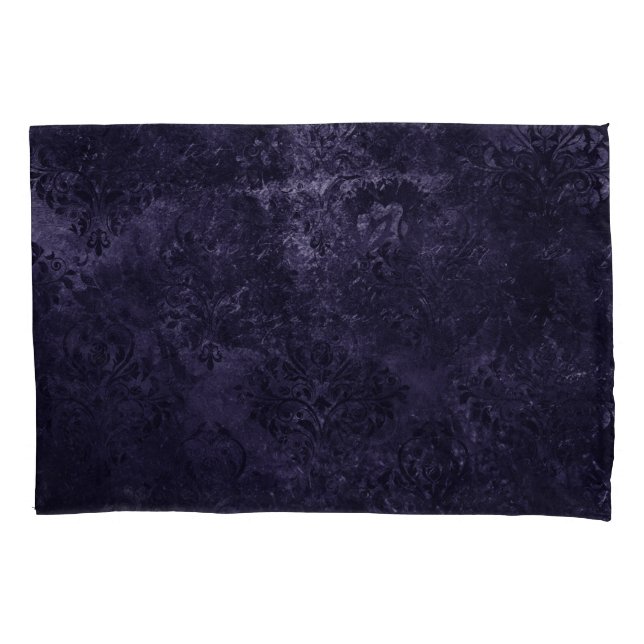 Velvety Midnight Damask | Indigo Purple Grunge Pillowcase (Front)
