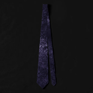 Velvety Midnight Damask Indigo Purple Grunge Tie