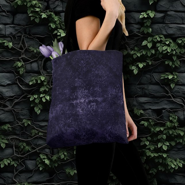 Velvety Midnight Damask | Indigo Purple Grunge Tote Bag (Creator Uploaded)