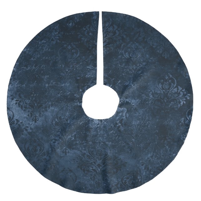 Velvety Navy Damask | Dark Blue Grunge Baroque Brushed Polyester Tree Skirt (Front)