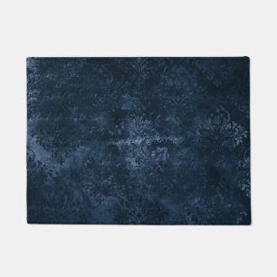 Velvety Navy Damask Dark Blue Grunge Baroque Doormat