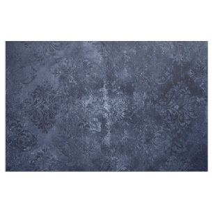 Velvety Navy Damask   Dark Blue Grunge Baroque Fabric