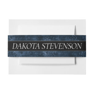 Velvety Navy Damask Dark Blue Grunge Baroque Invitation Belly Band
