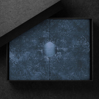 Velvety Navy Damask | Dark Blue Grunge Baroque Tissue Paper