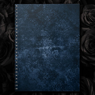 Velvety Navy Damask   Dark Blue Grunge Floral Notebook