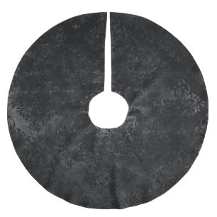 Velvety Onyx Damask   Black Vampy Grunge Baroque Brushed Polyester Tree Skirt