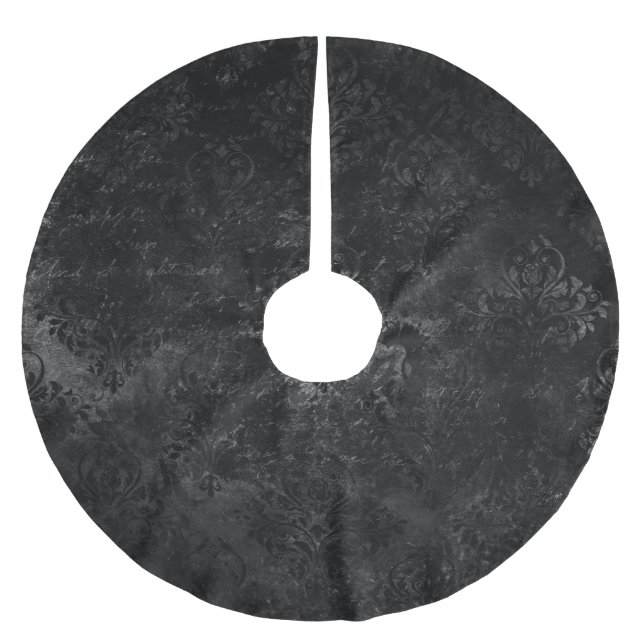 Velvety Onyx Damask | Black Vampy Grunge Baroque Brushed Polyester Tree Skirt (Front)