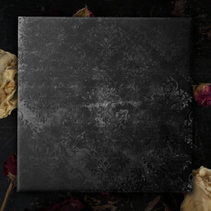 Velvety Onyx Damask   Black Vampy Grunge Baroque Ceramic Tile