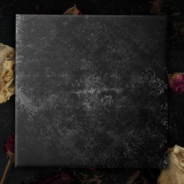 Velvety Onyx Damask | Black Vampy Grunge Baroque Ceramic Tile (Creator Uploaded)