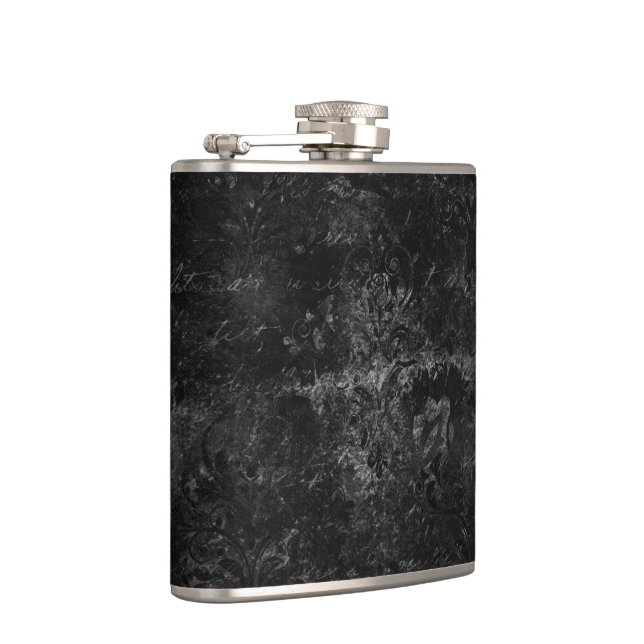 Velvety Onyx Damask | Black Vampy Grunge Baroque Hip Flask (Right)