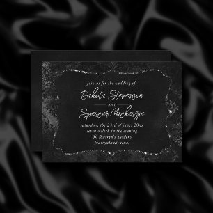 Velvety Onyx Damask Black Vampy Grunge Baroque Invitation