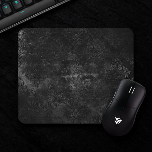 Velvety Onyx Damask Black Vampy Grunge Baroque Mouse Pad